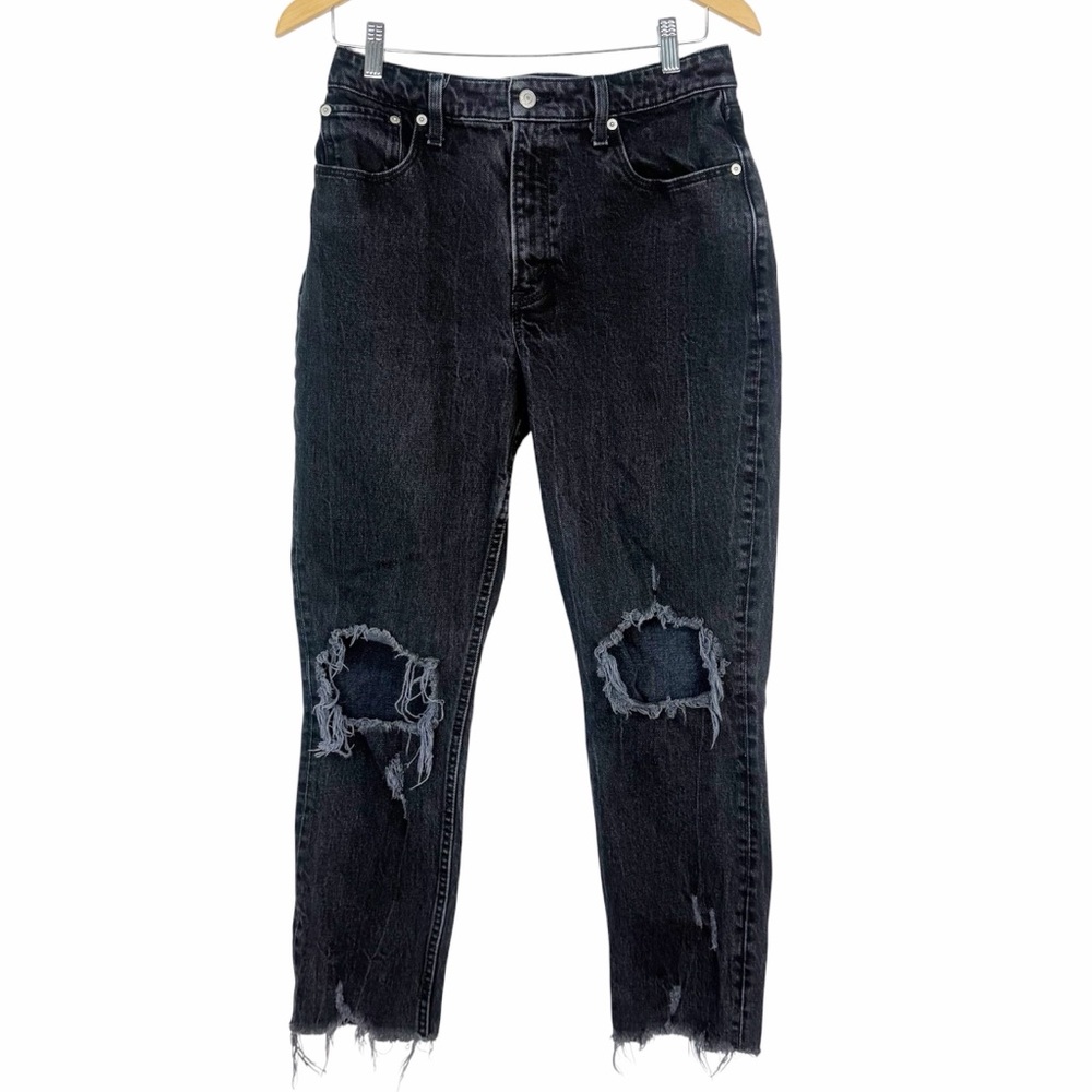 Abercrombie & Fitch High Rise Mom Jeans Curve Love Black Distressed Size 29/8